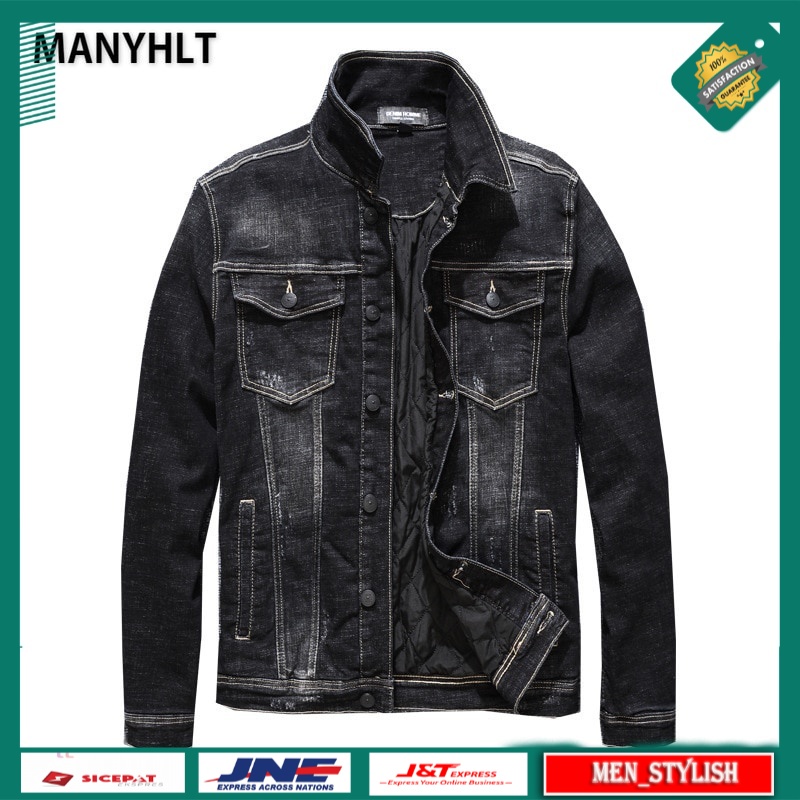 Jaket Denim Pria Original Premium Men Jeans Jacket Coats Casual  Pockets Overalls Bomber Jacket Hip 