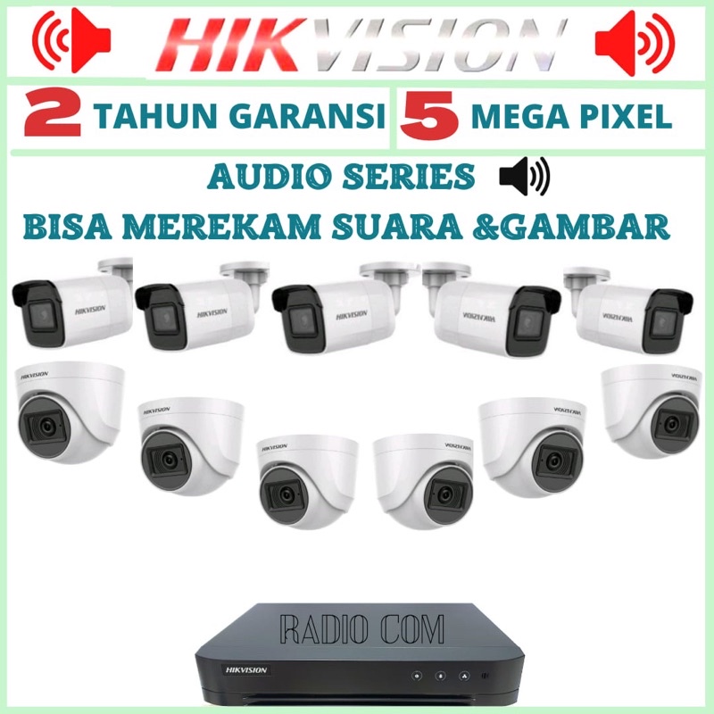 PAKET CCTV HIKVISION AUDIO 16 CHANNEL 11 KAMERA 5MP BISA MEREKAM SUARA DAN VIDEO