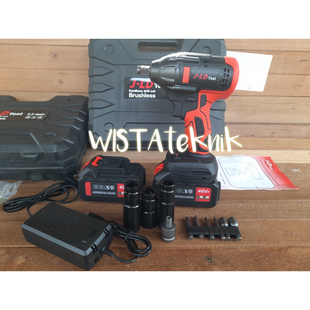 impact wrench jld merah dua baterai box jv48