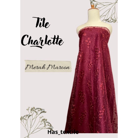 Bahan Kain Kebaya Brukat Brokat Tile Mutiara Charlotte Warna merah maroon