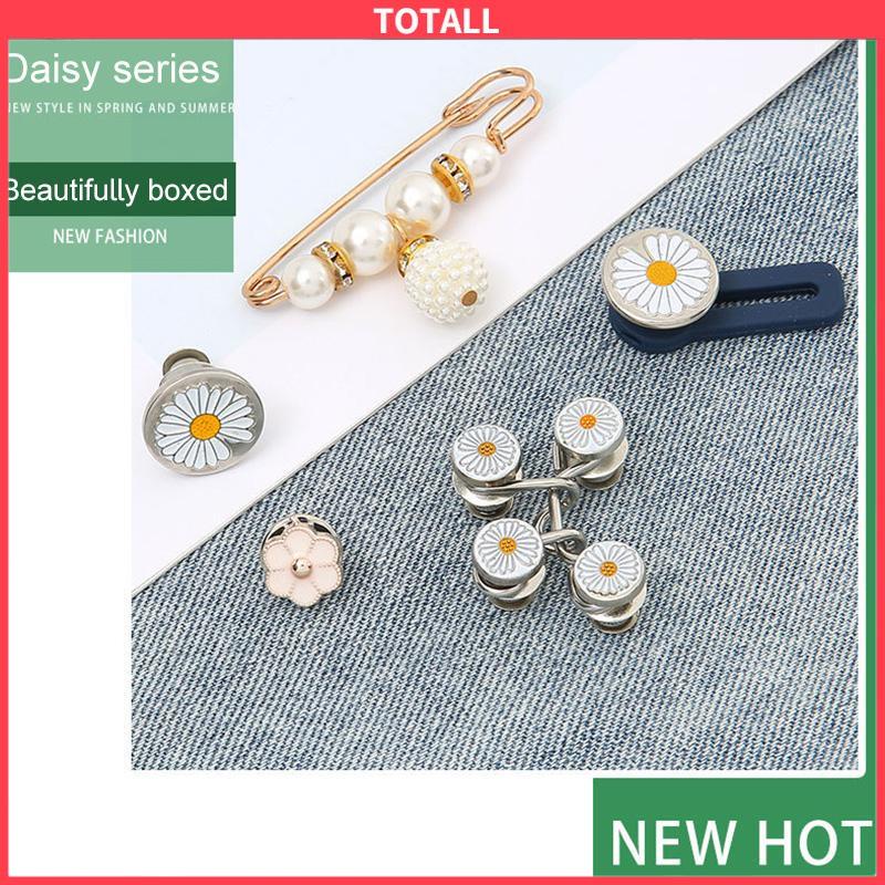 COD 10 PCS Daisy Pattern Nail Gratis Dilepas Celana Denim Penyesuaian Pinggang Tombol Loga-Totall