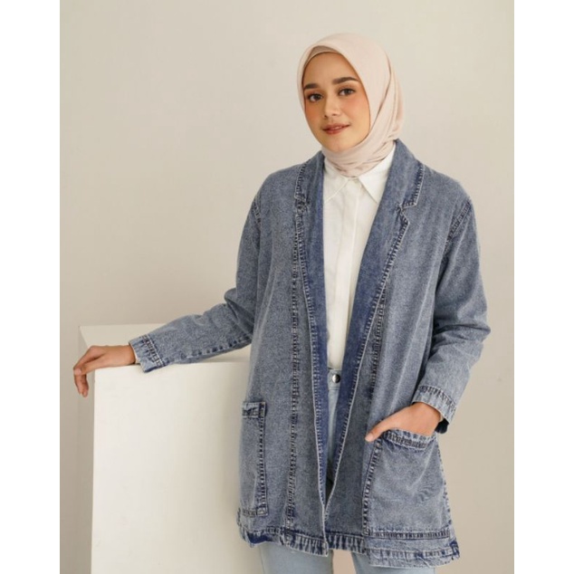 Jaket Jeans Blazer Panjang Wanita Muslimah Best Seller