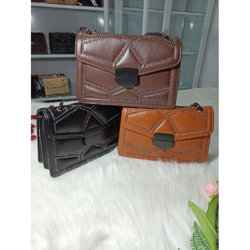 Tas Wanita Impor Rantai PU leather Tas Bahu shoulder bag