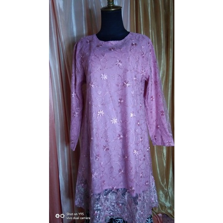 Atasan tunik brokat brukat rose gold