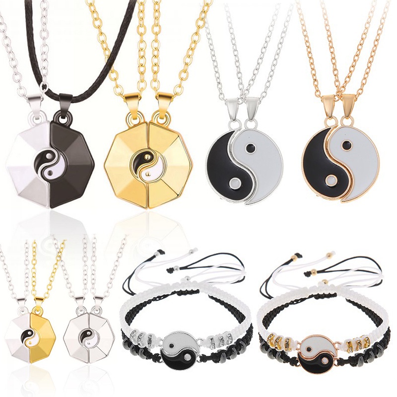 2pcs Gelang Tangan Tali Kepang Hias Liontin Hati Tulisan Forever Love Yin Yang Tai Chi Untuk Pasangan Sahabat