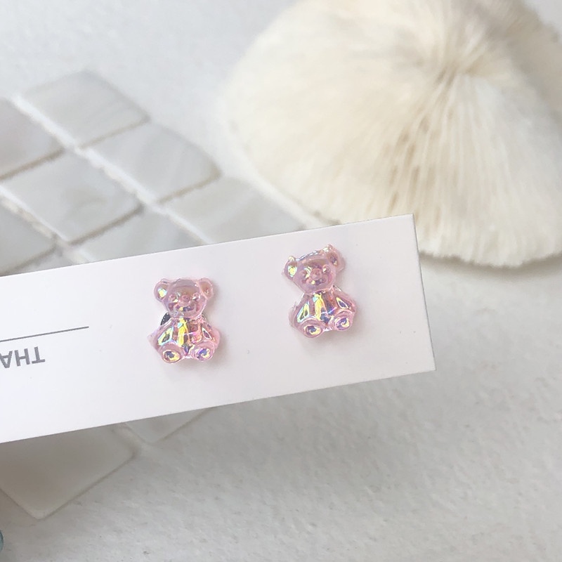 Anting Tusuk Bentuk Beruang Mini Bahan Akrilik Warna Permen Untuk Wanita