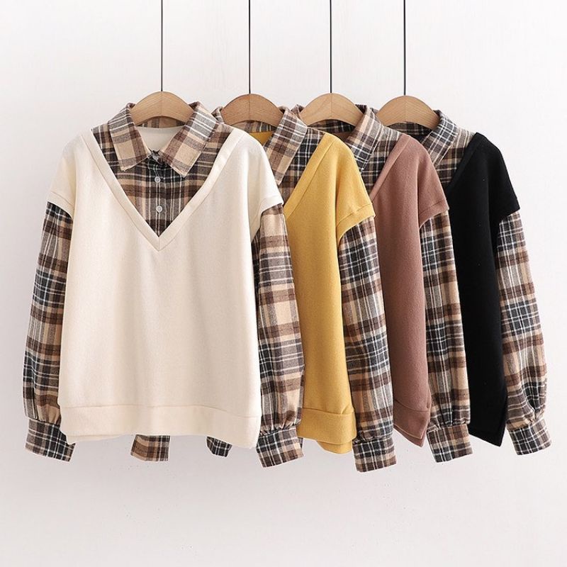 Wafel top atasan blouse kemeja flanel premium