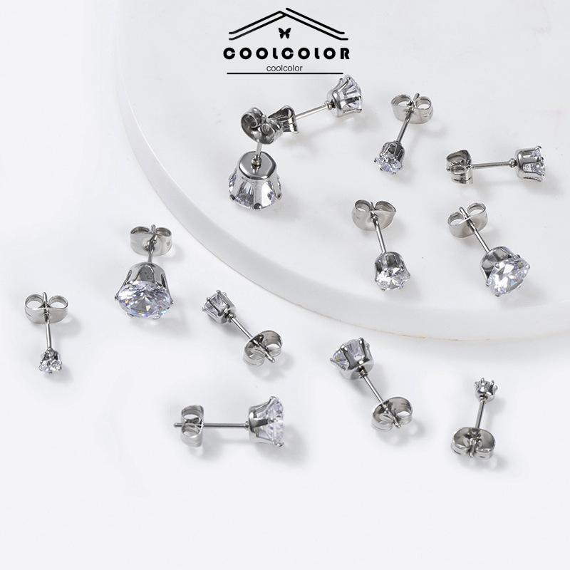 COD❤️1PCS Titanium Steel Real Zircon Super Shiny Stud Earrings Diamond Stud Earrings Jewelry Fashion Wanita Korea Aksesoris