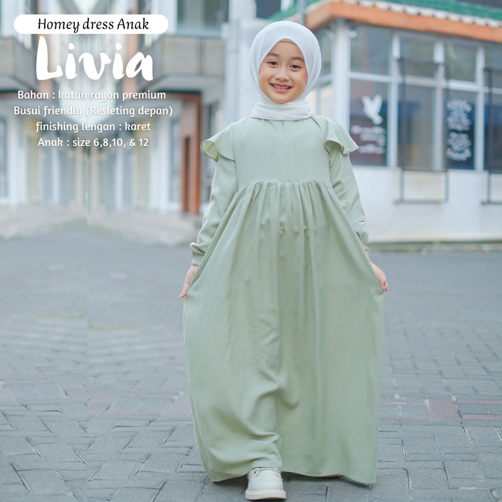 Gamis Anak Perempuan Umur 4 sd 12 tahun_Homey Dress Livia Kids_Gamis Anak Bahan Rayon_Pakaian Muslim Anak Perempuan