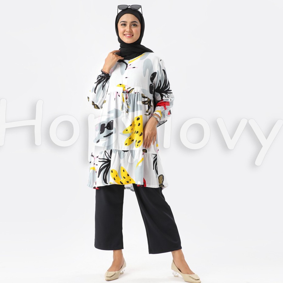 HOPYLOVY Tunik Jumbo Wanita Lengan Panjang bahan Katun Viscose Milanda