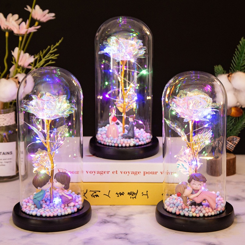 Lampu Hias LED Bunga Mawar Dekorasi Beauty And The Beast Rose Glass Dome | Pajangan Kado Valentine Hiasan Ruangan Kamar