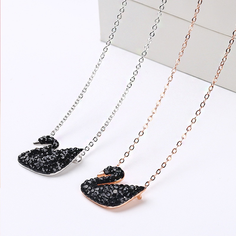 [Ready Stock]Fashion S925 Silver-Plated Rose Gold Black Swan Necklace