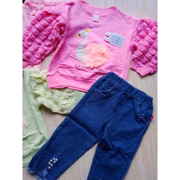 SETELAN ROK LEGGING ANAK PEREMPUAN IMPORT 1-5 TAHUN LENGAN PANJANG 7/8 / SETELAN ANAK CEWEK IMPORT ROK CELANA LEGGING TUTU + SWEATER ANGSA  BEAR KELINCI DANCE PITA MUTIARA