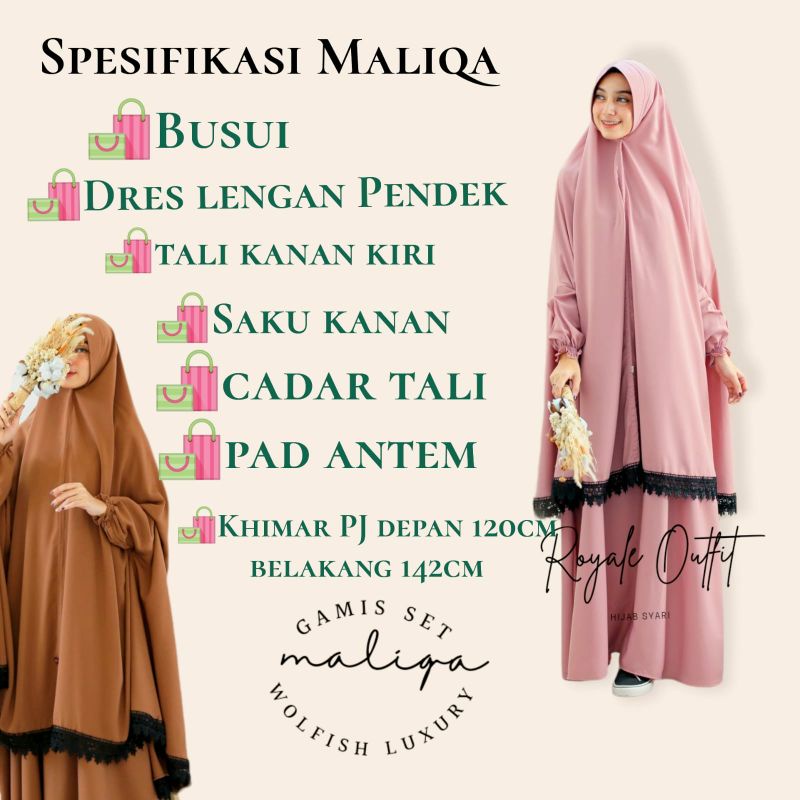 Gamis Syari wanita maliqa syari . gamis syari set khimar .bahan wolfish luxury by royal hijab