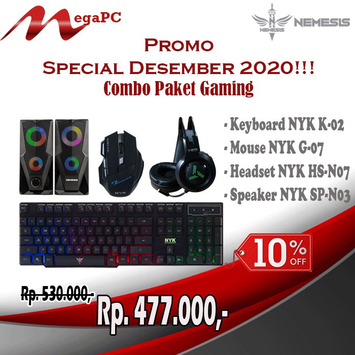 PROMO Combo Paket Gaming Keyboard Mouse Speaker dan Headset by NYK - MegaPC