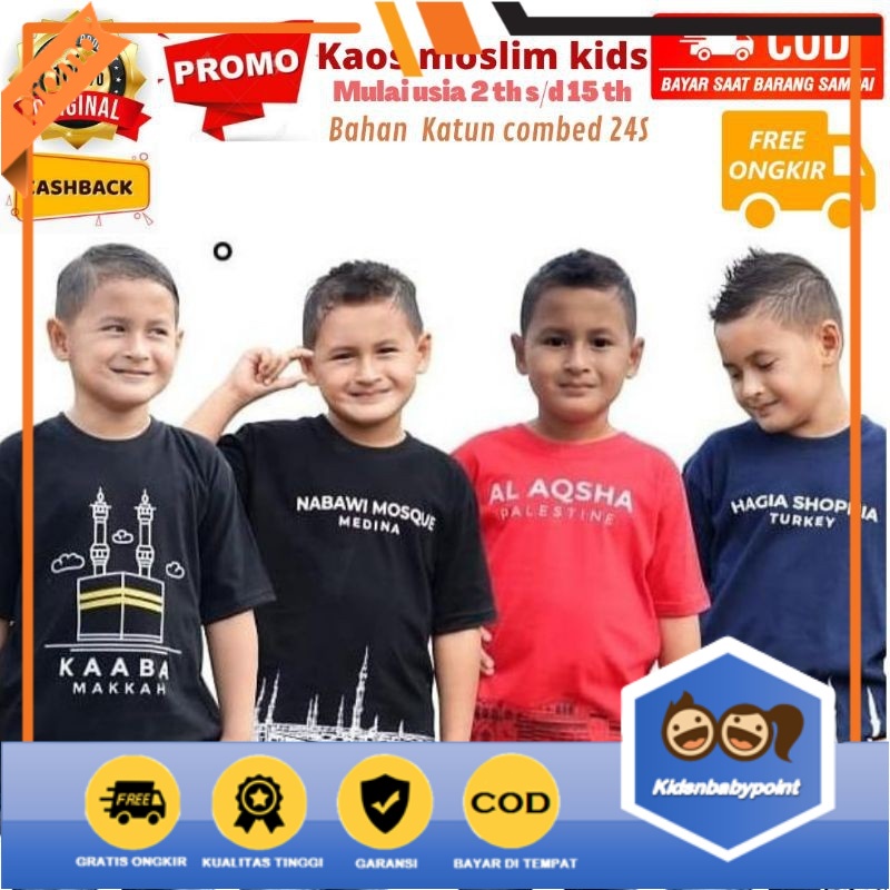 Moslim kids ori kaos anak remaja cowok ori katun combed 24S balita paud tk sd smp karakter masjid