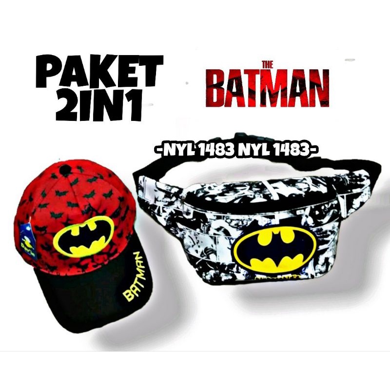 pdf paket 2in1 tas slempang anak dan topi anak usia 2-10 tahun motif batman kelalawar waistbag anak laki laki topi anak laki laki tas selempang anak laki