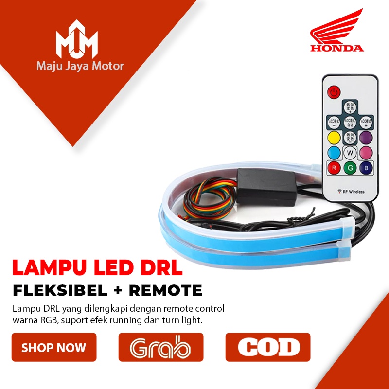 Lampu Alis DRL Motor Mobil RGB Remote Mode Running 30 CM Fleksibel