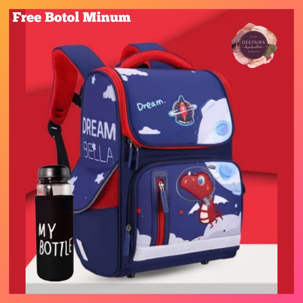 Tas Ransel Sekolah Untuk Anak Laki Laki TirexAstr0 Keren Free Botol Untuk Anak Tk Dan Sd