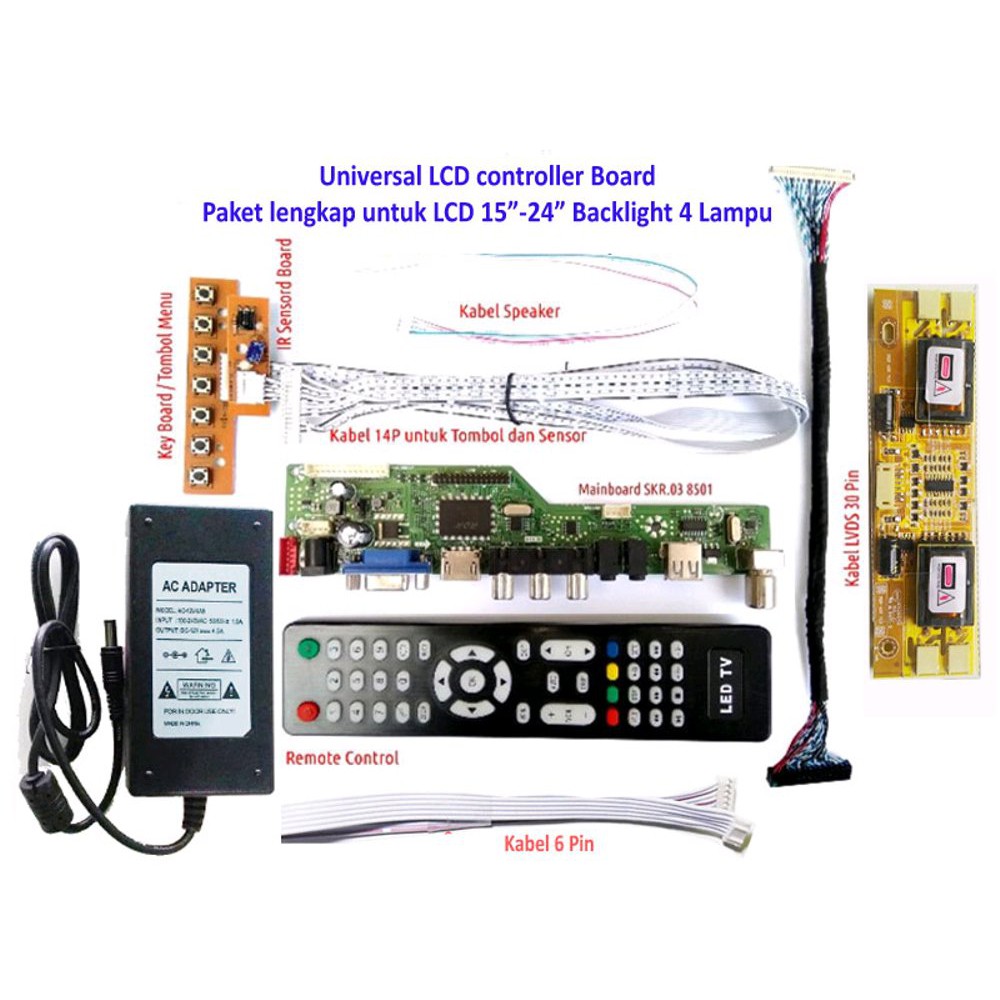 Unik Universal LCD TV board   Paket lengkap Panel 15inch   24inch Backlight 4 Lampu Diskon