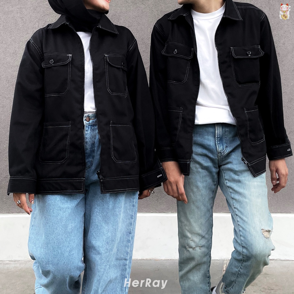 UNO - Jaket Hitam Panjang Couple - Oversized