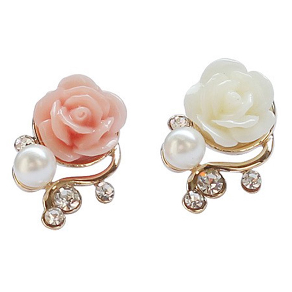 Hu Hu Hu Hu Hu Alat Bantu Pasang Kacamata♡ 1 Pasang Anting Stud Bentuk Bunga Mawar Aksen Mutiara Berlian Imitasi Bahan Alloy Untuk Wanita