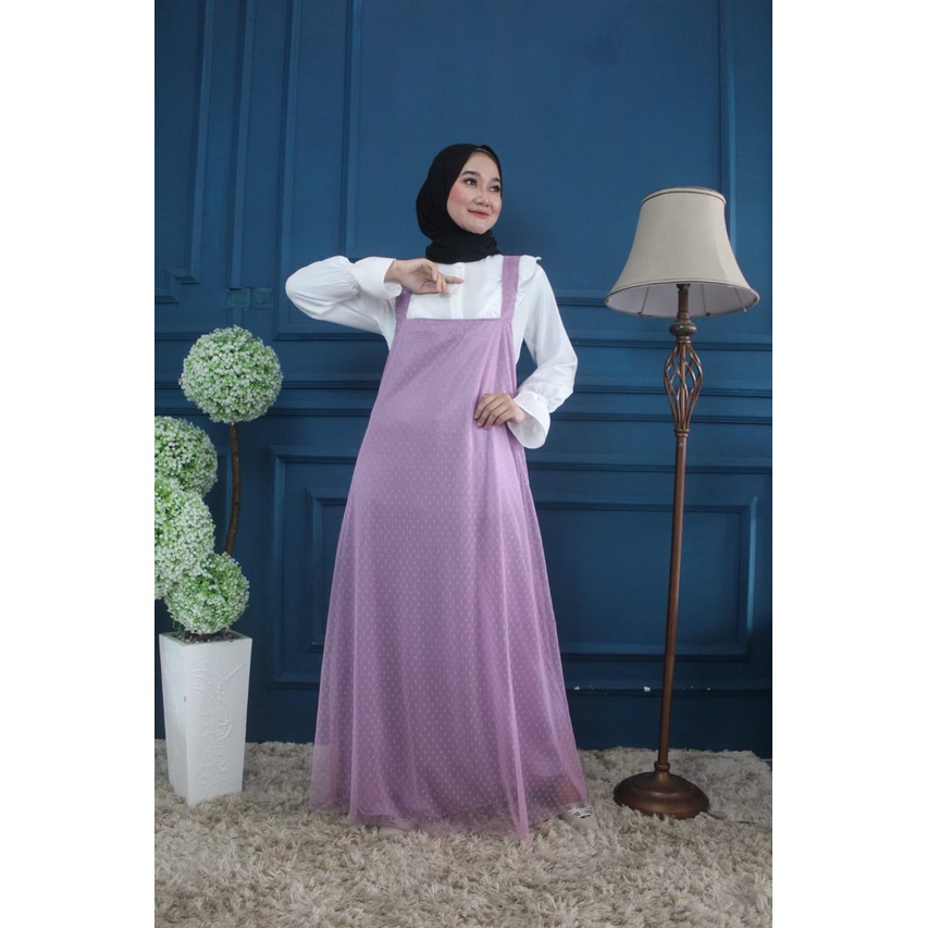 (BISACOD) MOA TOP + OVERALL TULLE DOT / ONE SET  BLOUSE OVERALL TILEDOT SETELAN WANITA TERBARU 2021 