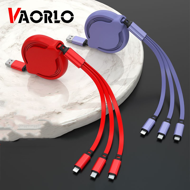 Vaorlo 3 in 1 Kabel Charger USB Retractable Fast Charging Untuk Smartphone Universal