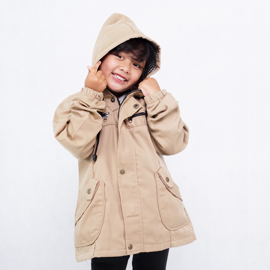 SPEC.052 Jaket Anak Perempuan usia 6 8 10 12 tahun - Jaket Hoodie Parka Anak Cewek wanita krem cantik hangat lucu