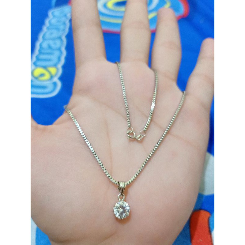 KALUNG ANAK + LIONTIN PERAK 925 LAPIS MAS PUTIH