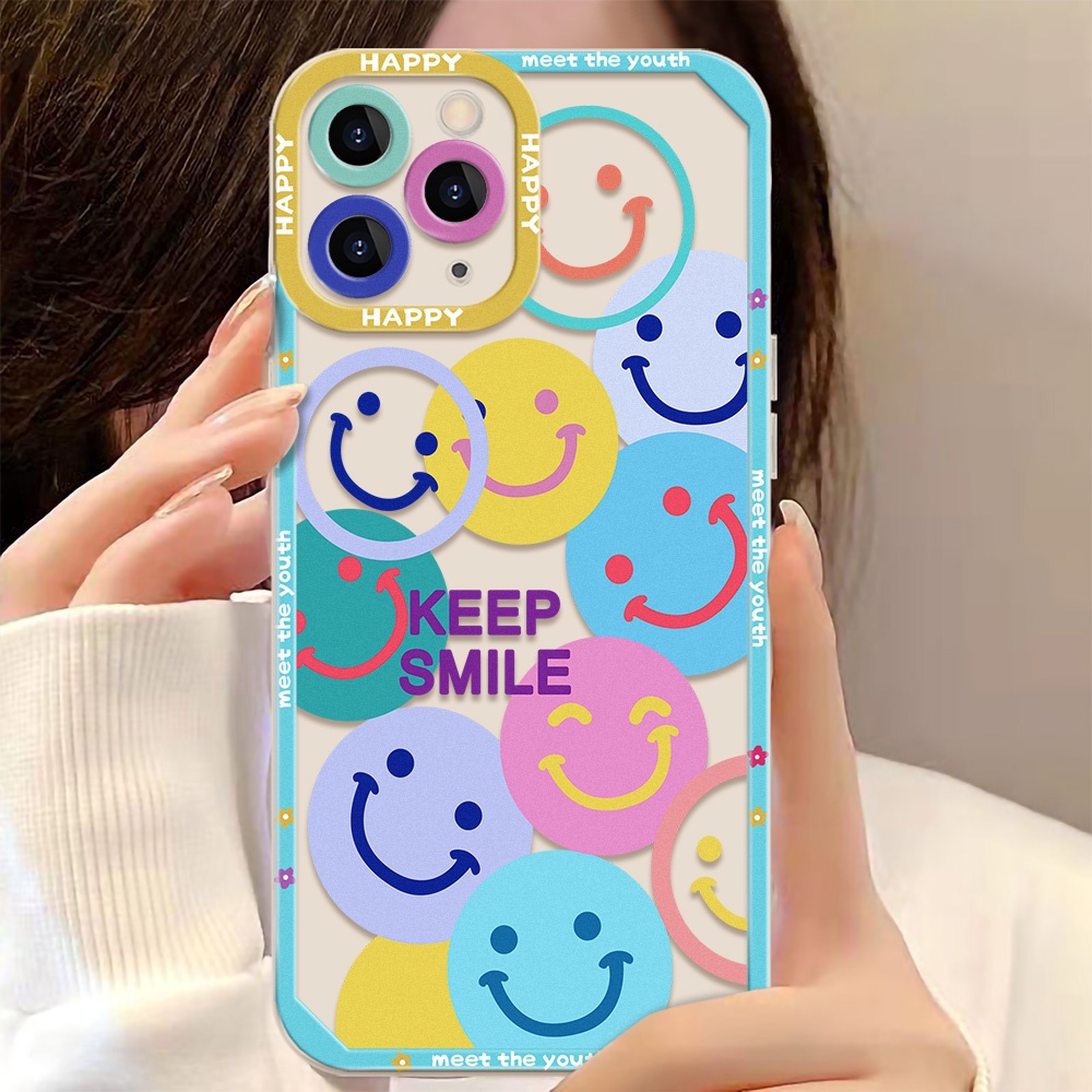 Soft Case TPU Motif Smiley Face Untuk iPhone 13 12 11 Pro MAX XS MAX XR X 7 8 Plus SE 2020
