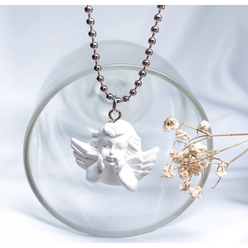 [ready stock] sweet cupid necklace | kalung angel malaikat lucu aesthetic gaya korea import putih chain rantai