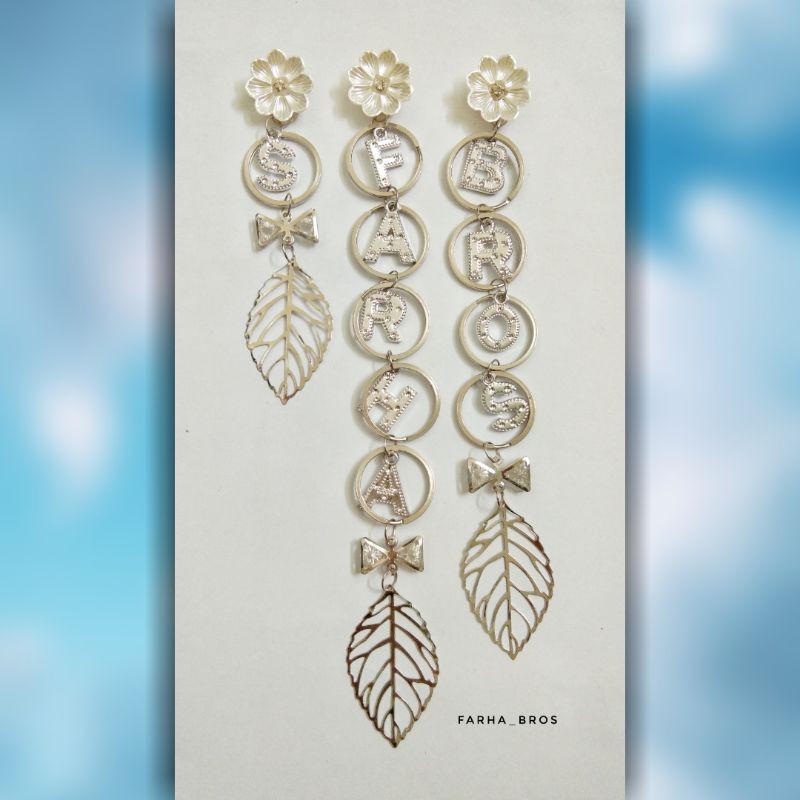 Bros Dagu Nama Juntai Plat Daun / Bros Huruf Silver Ring Custom By Farha-2