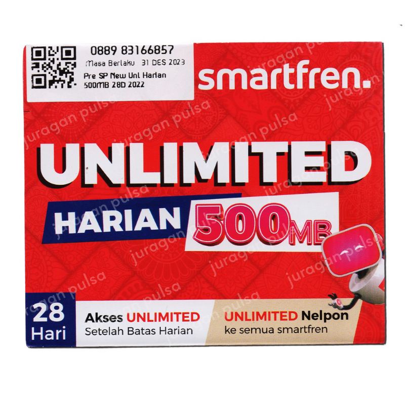 Perdana Smartfren UNLIMITED LITE 28Hari (FUP 500MB/Hari)