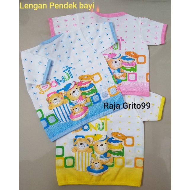 Baju Bayi Pendek Putih KATUN Sablon (Grosir 12pcs) Baju Bayi Atasan Lengan Pendek Cotton Print XL