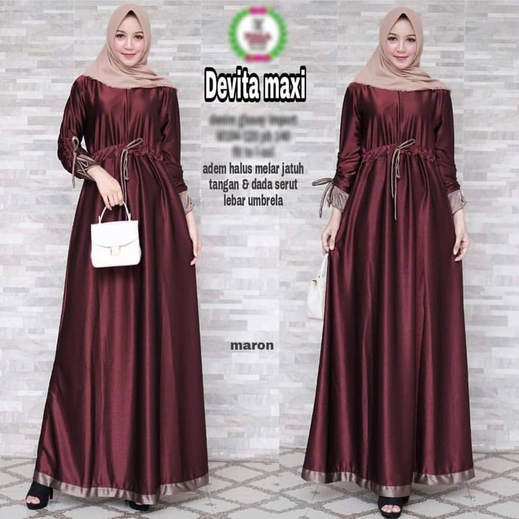 Dress Maxi V Neck Lengan Pendek Batwing Gaya Vintage Model Longgar