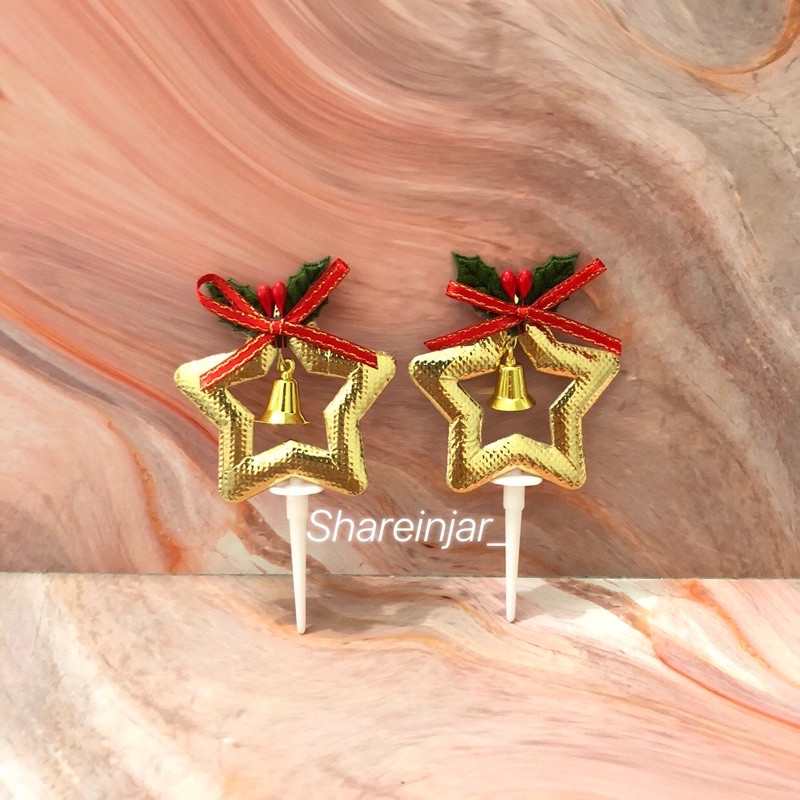 

Cake Topper Merry Christmas / Tusukan Kue Hiasan Kado Natal Bentuk Bintang 2pcs
