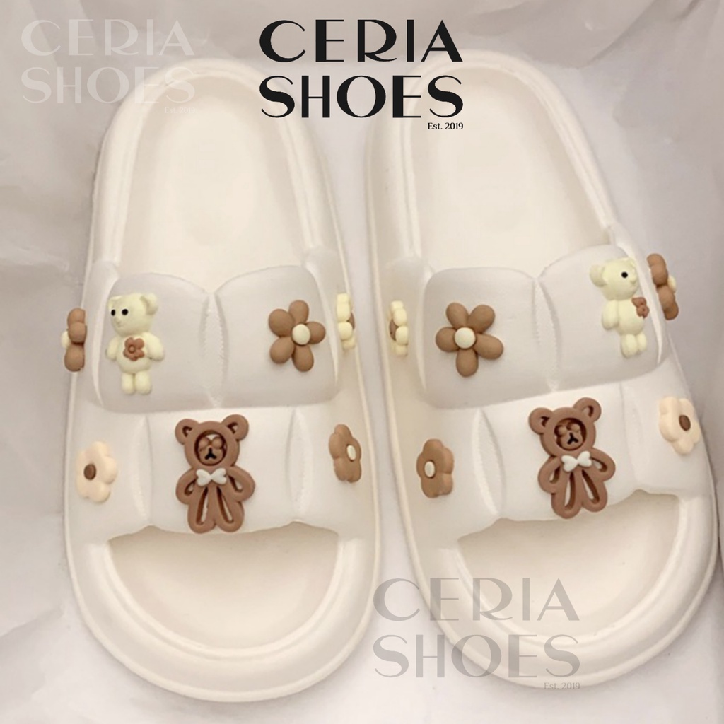 PVC Sandal Jelly Slipper Wanita Korean Import Teddy Bear Bahan Soft Rubber Elastic Non-Slip