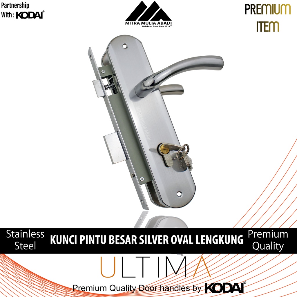 Kunci Pintu Besar Silver Ultima by KODAI | Oval Lengkung | Full Set