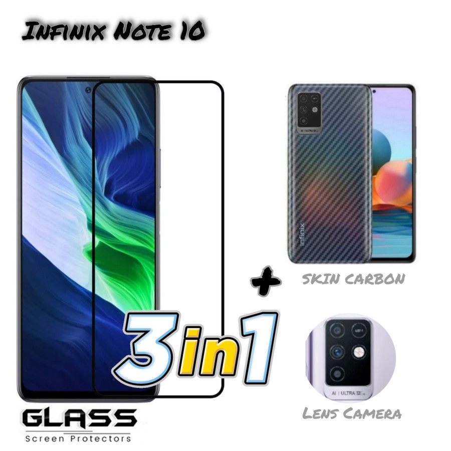 Paket 3in1 Tempered Glass INFINIX HOT 11S / HOT11/ HOT 11 PLAY / NOTE 11 PRO/ NOTE 10/ NOTE 10 PRO/NFC / HOT 10s/ HOT 10PLAY/HOT 10, / HOT 9PLAY/ HOT 9/ HOT 8/ ZERO 8/ SMART 5/ Note 8/ NOTE 7LITE Pelindung Layar Free Lens Camera + Skin Carbon Handphone