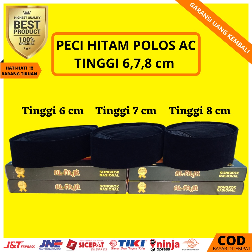 Peci Hitam Pendek Tinggi 6,7,8 cm Peci Hitam Polos AC