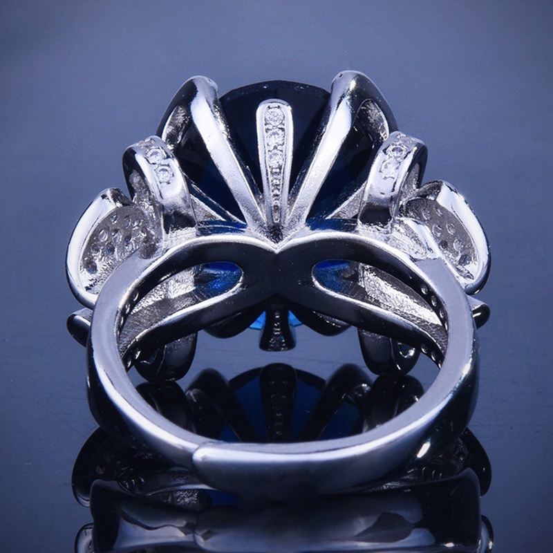 Cincin Desain Pita Besar Hias Zircon Biru Untuk Wanita