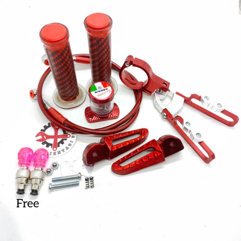 Handgrip carbon+ selang rem depan 95cm+ kleman selang+ footstep scoopy+ stempel kaca FREE TUTUP PENTIL VARIASI Universal