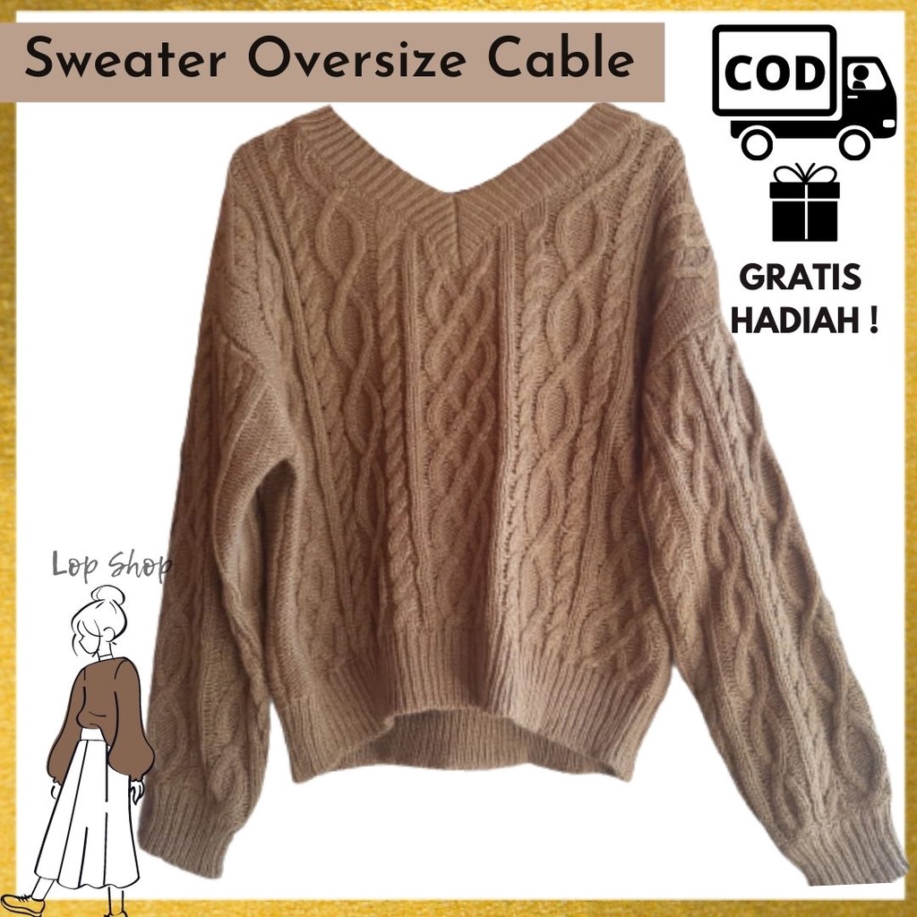 SWEATER RAJUT OVERSIZE NAMI WANITA KOREA PREMIUM JUMBO MOTIF CABLE BISA COD