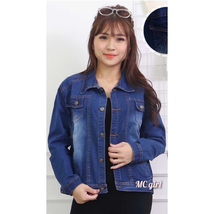 MC girl - Jaket Jeans Polos Gambar Pita 3D Wanita / Jacket Lepis Gambar Belakang Pita Sequin Cewek / Jaket Denim Gambar Pita Belakang