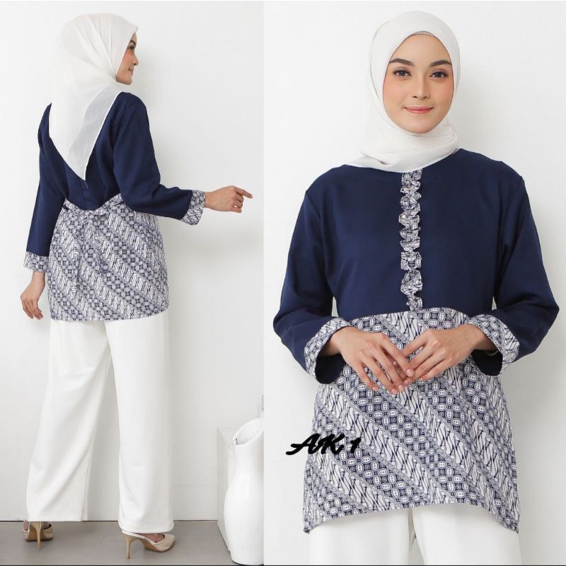 tey-17 Batik wanita ASJ SA HRB026 Kenongo Kemeja Tosca Pendek-Blouse sazkiya navy