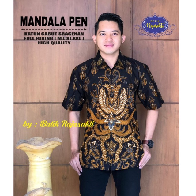 Batik Pria MANDALA Pendek Katun Cabut Sragenan Full Furing Termurah