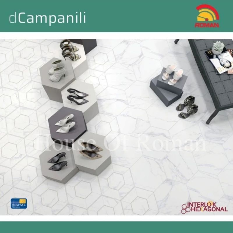 Roman Keramik Hexagonal dCampanili / Keramik Kamar Mandi / Keramik Dapur / Keramik Dinding / Keramik Dinding Kamar Mandi / Keramik Roman / Keramik Hexagonal / Keramik Segienam / Keramik Interlock / Keramik Promo Murah / Keramik Putih Motif Marmer