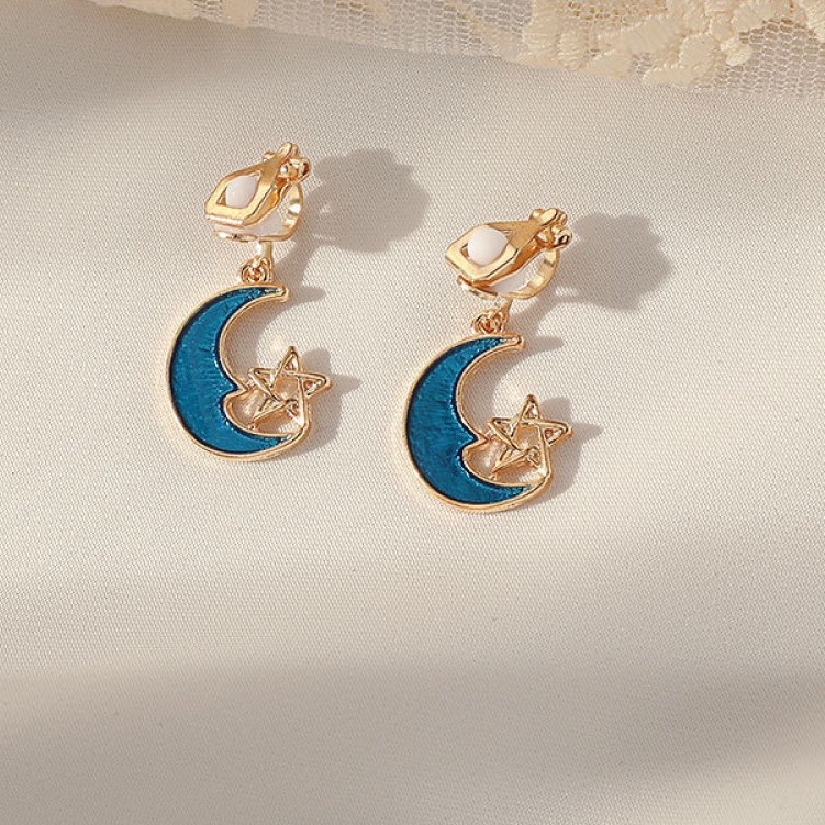 Anting Klip Tanpa Tindik Desain Geometri Segitiga Hati Bintang Bulan Daun Cherry Hias Mutiara Untuk Wanita