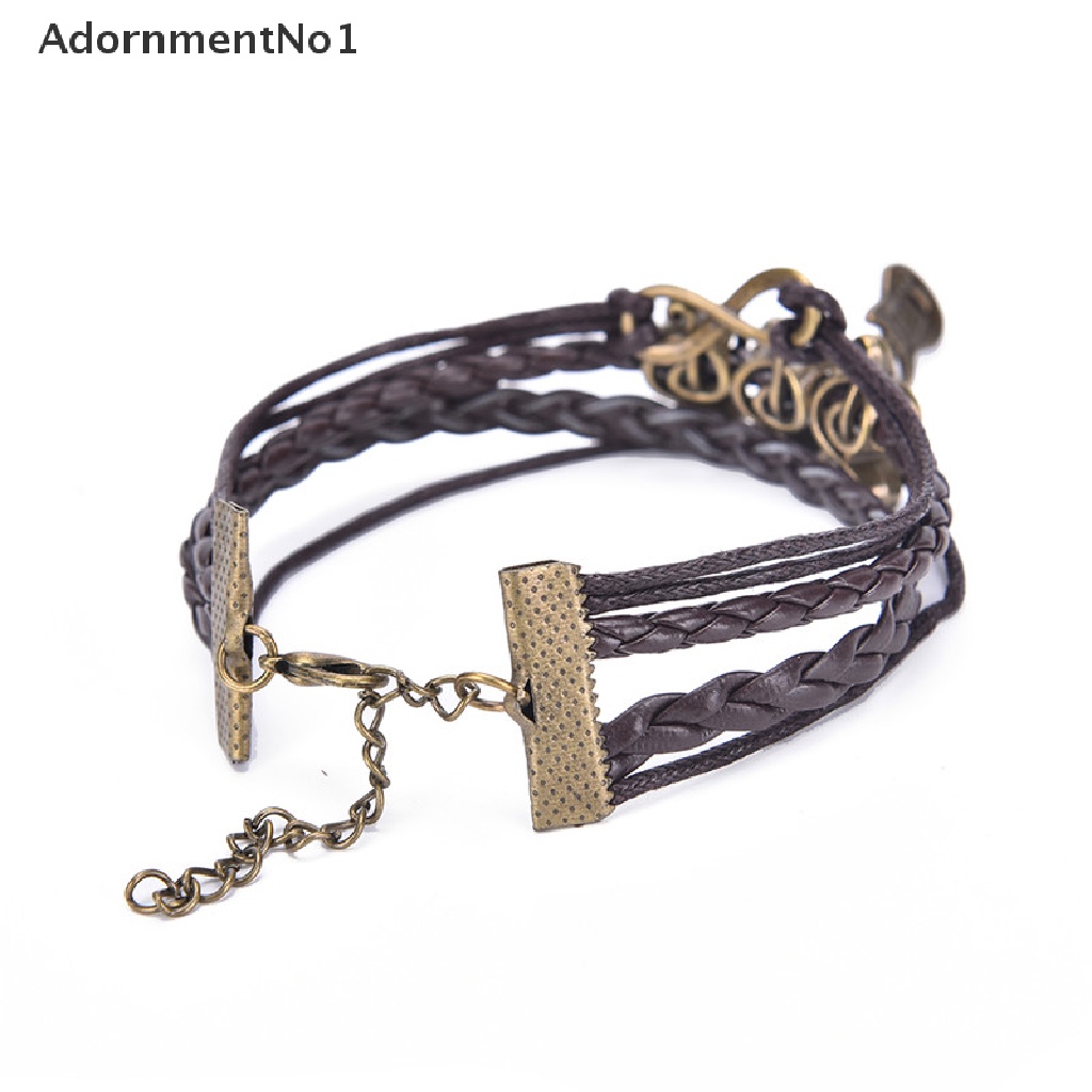 (AdornmentNo1) Gelang Tangan Kulit Vintage Gaya Punk Motif Gitar / Not Musik / Infinity Untuk Perhiasan Wanita